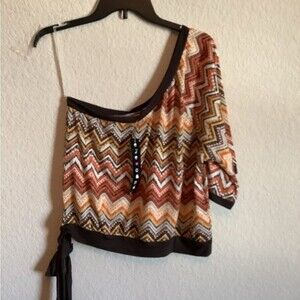 women's western geometric aztec tribal one Shoulder shirt tie L preowned
